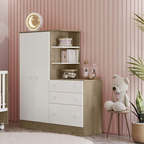 Guarda-roupa Infantil Doce Sonho 2 Portas - 2 Cores:carvalho/branco