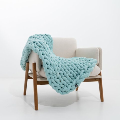Manta Peseira de Tricot Solteiro/sofá 0,60x1,50m, Cor Menta - Magma Cotton