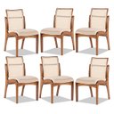 Ver imagem 1 de Kit 6 Cadeiras de Madeira para Mesa de Jantar com Encosto Rattan Linho Bege M58 RMI