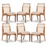 Kit 6 Cadeiras de Madeira para Mesa de Jantar com Encosto Rattan Linho Bege M58 RMI - 1