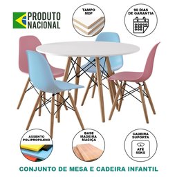 Conjunto de Mesa Eames Infantil 68cm Redondo Branco 2 Cadeiras Azul e 2 Rosa - 2