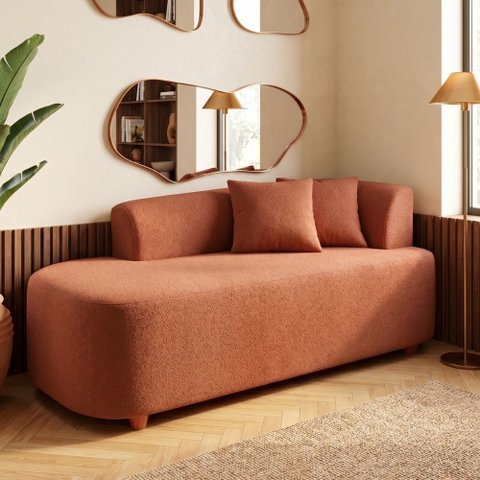 Sofá Orgânico Curvo Feijão Confortável Sala Estúdio Noma Bouclê Terracota Montanari'S Decor