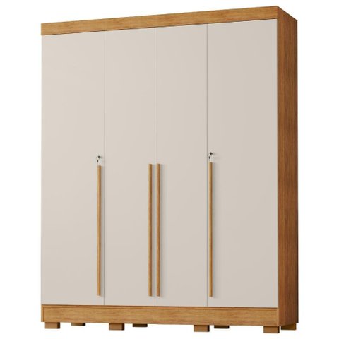 Guarda Roupa Casal 4 Portas 3 Gavetas 159 cm Domus Cedro Areia Rudk