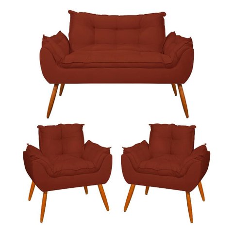 Kit Namoradeira + 2 Poltronas Decorativas Luxo Sala de Estar - Terracota