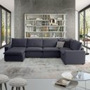 Ver imagem 1 de Sofá de Canto Modular Hug 8 Lugares 423x213cm com 1 Puff em Linho CabeCasa MadeiraOriginals
