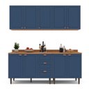 Ver imagem 5 de Cozinha Pérola 200cm 4 Peças com Tampo Azul/Freijó Yescasa