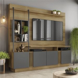 Estante Home para TV até 65 Polegadas Industrial Ripado 4 Portas Fortuna Candian Jcm Móveis