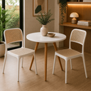 Ver imagem 1 de Conjunto Mesa de Jantar Redonda 70cm com 2 Cadeiras Mônaco Rattan - Branco e Nude