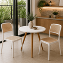 Ver imagem 2 de Conjunto Mesa de Jantar Redonda 70cm com 2 Cadeiras Mônaco Rattan - Branco e Nude