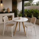 Ver imagem 3 de Conjunto Mesa de Jantar Redonda 70cm com 2 Cadeiras Mônaco Rattan - Branco e Nude
