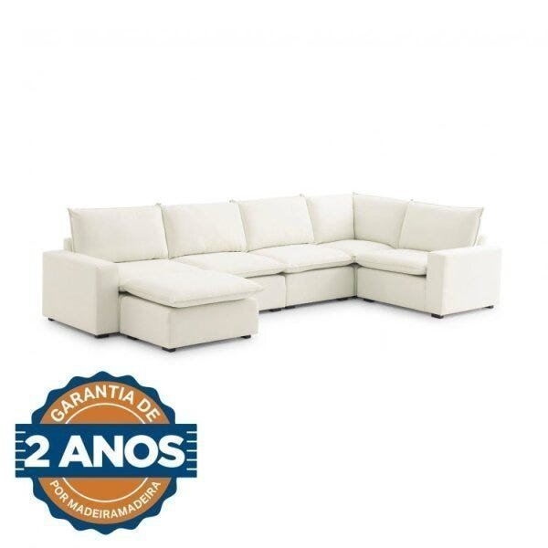 Sofá de Canto Modular Hug 6 Lugares 363x193cm com Puff em Linho CabeCasa MadeiraMadeira - 3