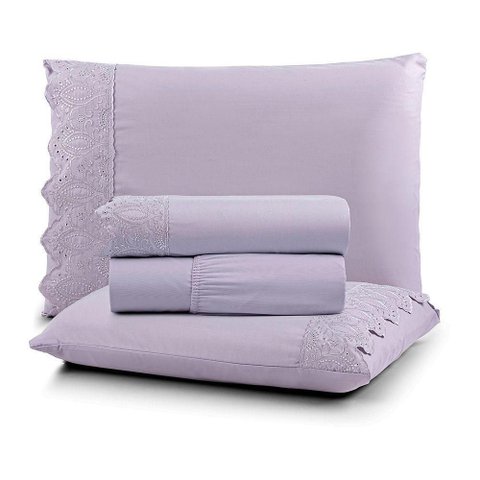 Jogo Cama King Cherry Bordado Inglês 4pç 100% Poliéster - Lilas