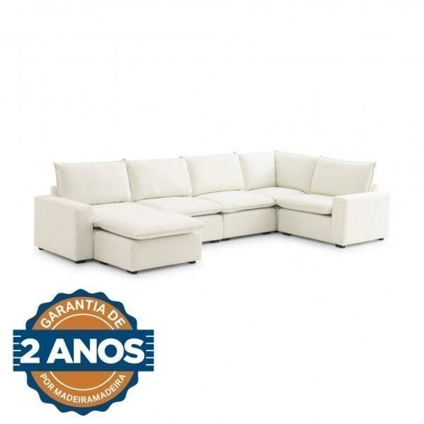 Sofá de Canto Modular Hug 6 Lugares 363x193cm com Puff em Linho CabeCasa MadeiraMadeira - 3