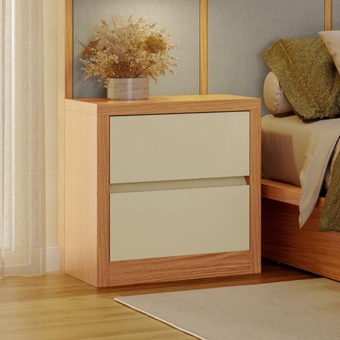 Mesa de Cabeceira Moderna 54 cm Premium com 02 Gavetas 100% MDF Dalla Costa Cor:Off White com