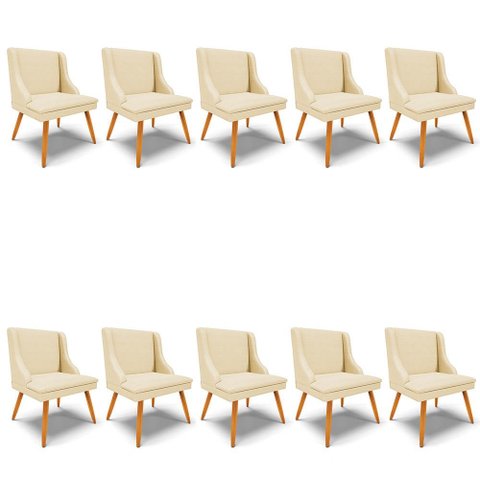 Kit 10 Cadeiras Estofadas para Sala de Jantar Pés Palito Lia Veludo Off White Luxo - Ibiza