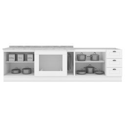 Balcão Modulado 300cm de Cozinha com Espaço para Cooktop Forno de Embutir Pia Americana Henn - 2