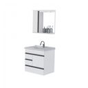 Ver imagem 3 de Kit Gabinete de Banheiro Suspenso 1 Porta 3 Gavetas Espelheira 1 Porta e Cuba em Mármore Sintético a Branco/Texturizado