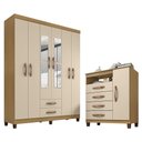 Ver imagem 1 de Kit Guarda Roupa Casal 6 Pts 2 Gvtsc- Espelho e Cômoda Sapateira 1 Porta 4 Gvtscarvalho Off White