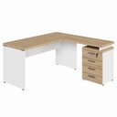 Ver imagem 3 de Mesa em L Escritório 1,50m Gaveteiro 4 Gavetas Pé Painel F5 Cor:macadâmia com Branco