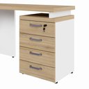 Ver imagem 6 de Mesa em L Escritório 1,50m Gaveteiro 4 Gavetas Pé Painel F5 Cor:macadâmia com Branco