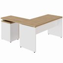 Ver imagem 4 de Mesa em L Escritório 1,50m Gaveteiro 4 Gavetas Pé Painel F5 Cor:macadâmia com Branco