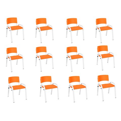 Kit 12 Cadeiras Infantil Iso, Escola, Base Branca- Laranja