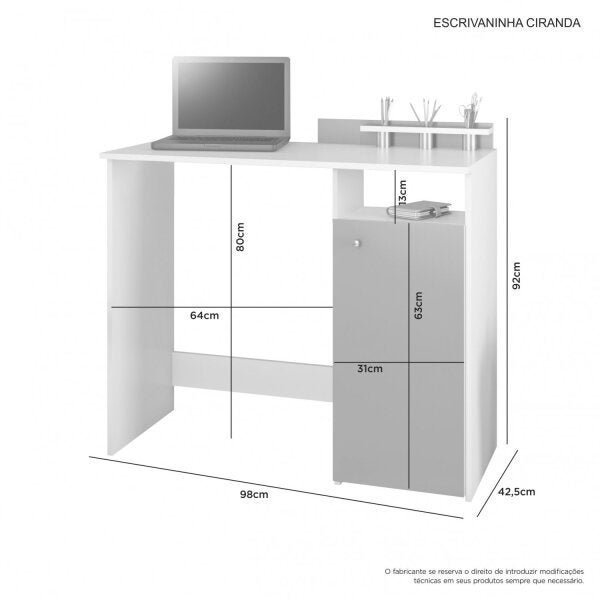 Escrivaninha 1 Porta 2 Prateleiras Ciranda Candian JCM Móveis - 3