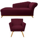 Ver imagem 1 de Kit Diva Recamier Vanessa 185cm Lado Esquerdo e 01 Poltrona Laura Suede Adj Decor Bordô