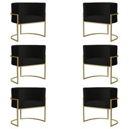 Kit 6 Poltronas Decorativa Sala de Estar Luana Base Gold Suede Preto - Montanaris Decor Md Montanari - 1