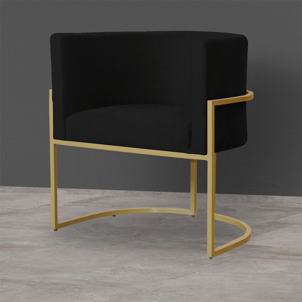 Kit 6 Poltronas Decorativa Sala de Estar Luana Base Gold Suede Preto - Montanaris Decor Md Montanari - 4