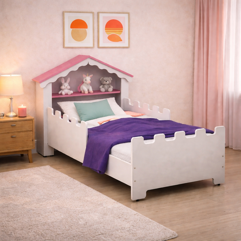 Mini Cama Juvenil de Menina Branco com Rosa Magia