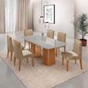 Ver imagem 3 de Mesa de Jantar Eloise Tampo Mdf Vidro com 6 Cadeiras Moderna Turim Off White Naturale