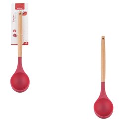 Kit 4 Utensílios De Silicone Cabo Madeira Vermelho e Suporte Rose MIX - 7