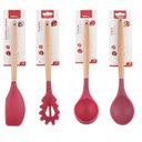 Ver imagem 4 de Kit 4 Utensílios De Silicone Cabo Madeira Vermelho e Suporte Rose MIX