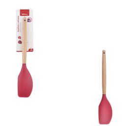 Kit 4 Utensílios De Silicone Cabo Madeira Vermelho e Suporte Rose MIX - 6