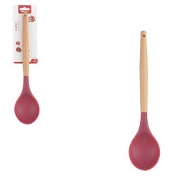 Kit 4 Utensílios De Silicone Cabo Madeira Vermelho e Suporte Rose MIX - 3