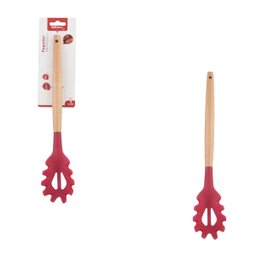 Kit 4 Utensílios De Silicone Cabo Madeira Vermelho e Suporte Rose MIX - 5