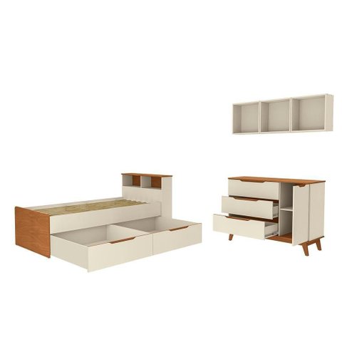 Quarto Infantil Completo 6 Peças Crescer 1 Porta 5 Gavetas Argila-Jequetiba Kappesberg