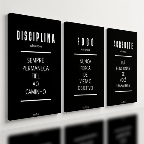 Kit 3 Quadro Decorativo Frase Motivacional Escritório Quarto Qualidade Premium 28x20cm