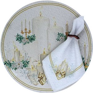 Kit Sousplat + Guardanapo Natal Velas Nsw 8 Peças sem Base