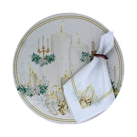 Kit Sousplat + Guardanapo Natal Velas Nsw 8 Peças sem Base