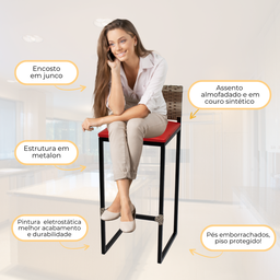 Banqueta Quadrada Junco Cappuccino para Balcão Ilha Cozinha Área Gourmet Bancada Piscina Bar - 4