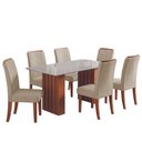 Ver imagem 1 de Conjunto de Mesa Sala de Jantar Ripada Tampo com Vidro Santiago 1,60m 6 Cadeiras Grécia Dobuê