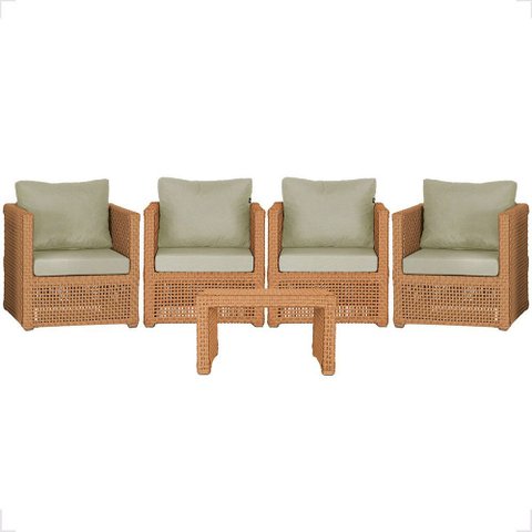 Mesa Centro e 4 Poltronas Madri Corda Náutica Estofado 7 Trama Original