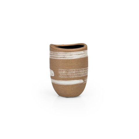 Vaso Ceramica Areia C/pintura Branca P