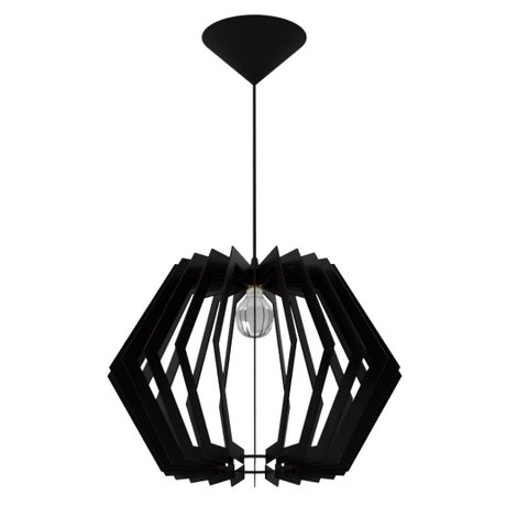 Luminária Teto tipo Pendente SIDNEY MDF - Completa - Cor: Preta