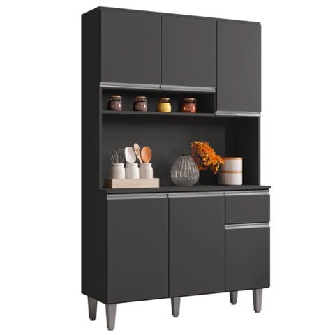 Kit Cozinha Lira 105cm 6 Portas 1 Gaveta Cinza