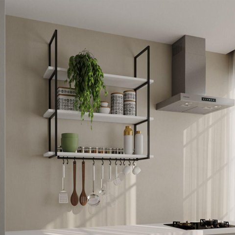 Nicho de Parede Londres 95 Cm Preto e Branco