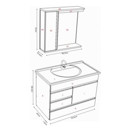 Conjunto de Banheiro Gabinete Suspenso 3 Gavetas com Espelheira e Cuba  Modena - 5