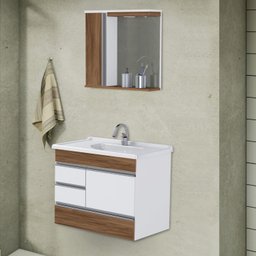 Conjunto de Banheiro Gabinete Suspenso 3 Gavetas com Espelheira e Cuba  Modena - 2